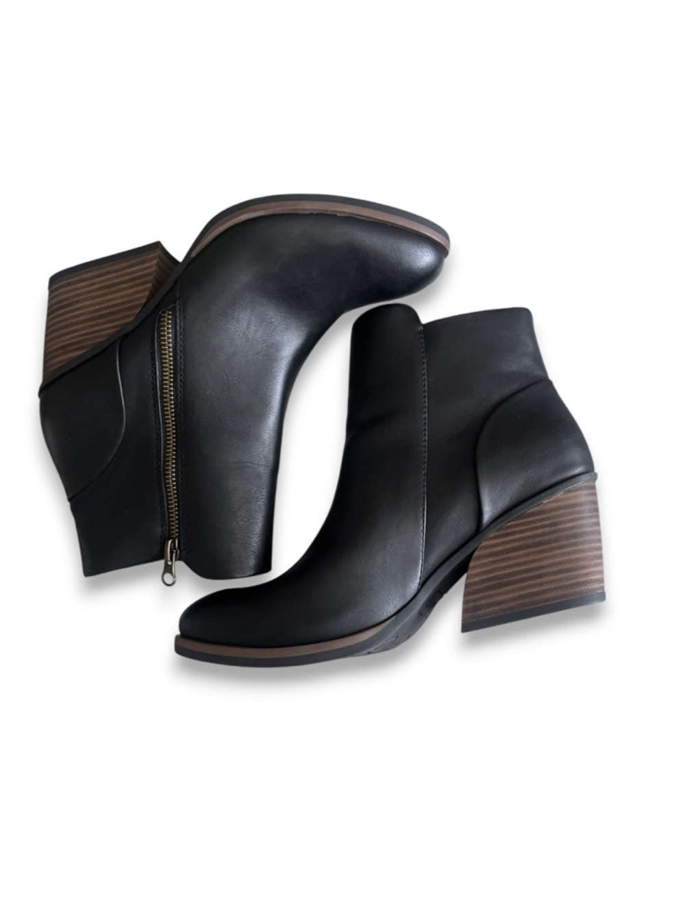 Korks Hattie Wedge Faux Leather Black Zip Boots 8.5M